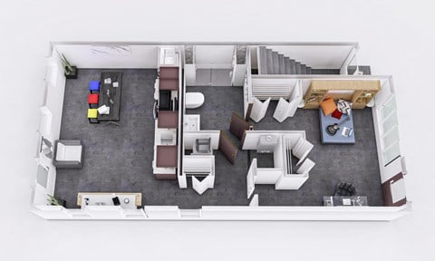 Floor plan for 1 bed, 1 bath, 738 sqft